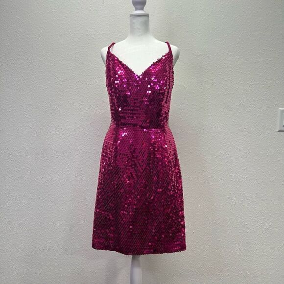 Mike Benet Formals Vintage NWT Full Sequin Pink V Neck Sleeveless Dress Size 16 - Picture 1 of 16